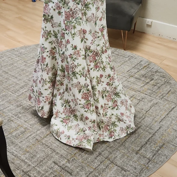 SIZE 8 white w/ pink & green floral 2 piece prom dress by Rachel Allan, no alter - Picture 7 of 13